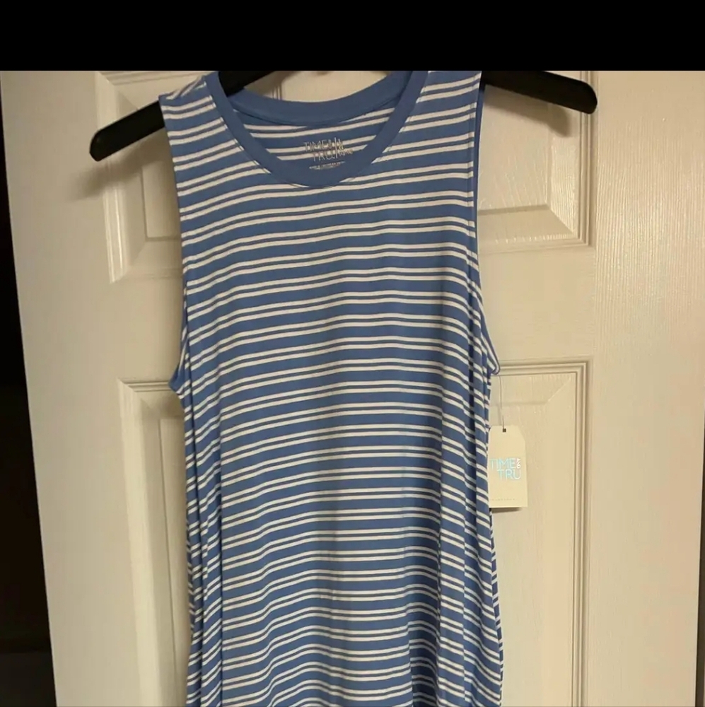 Blue and White Striped Sleeveless Dress